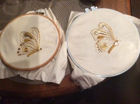 Goldwork butterflies, in the hoop