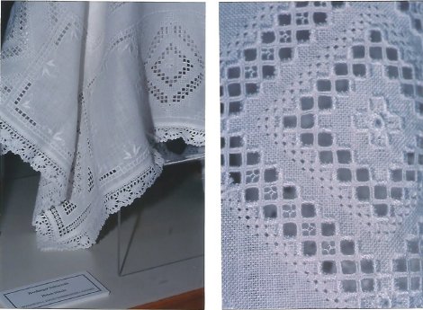 2 closeups of Hardanger tablecloth
