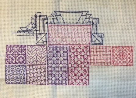blackwork with coloured threads