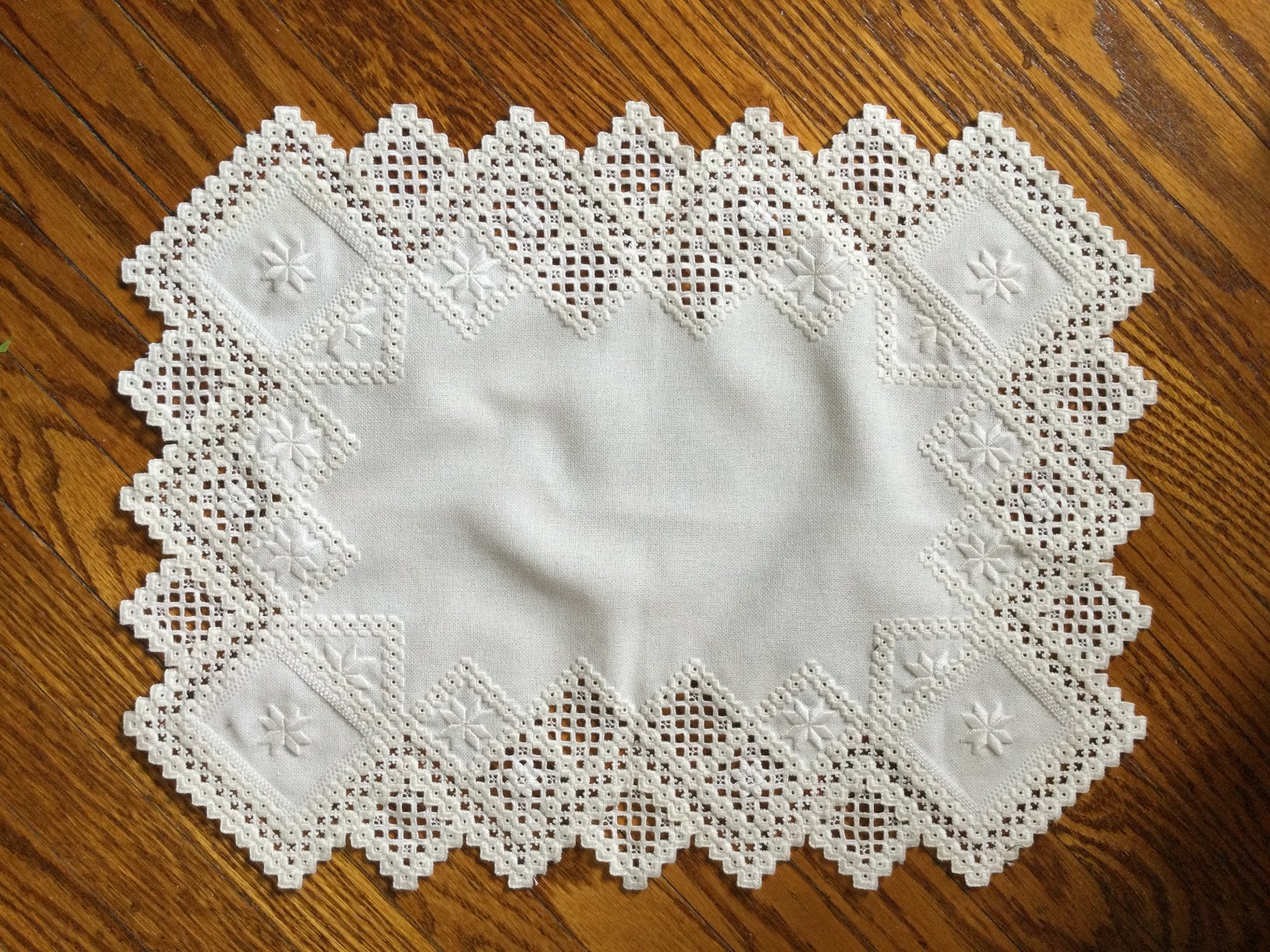 white rectangular doily