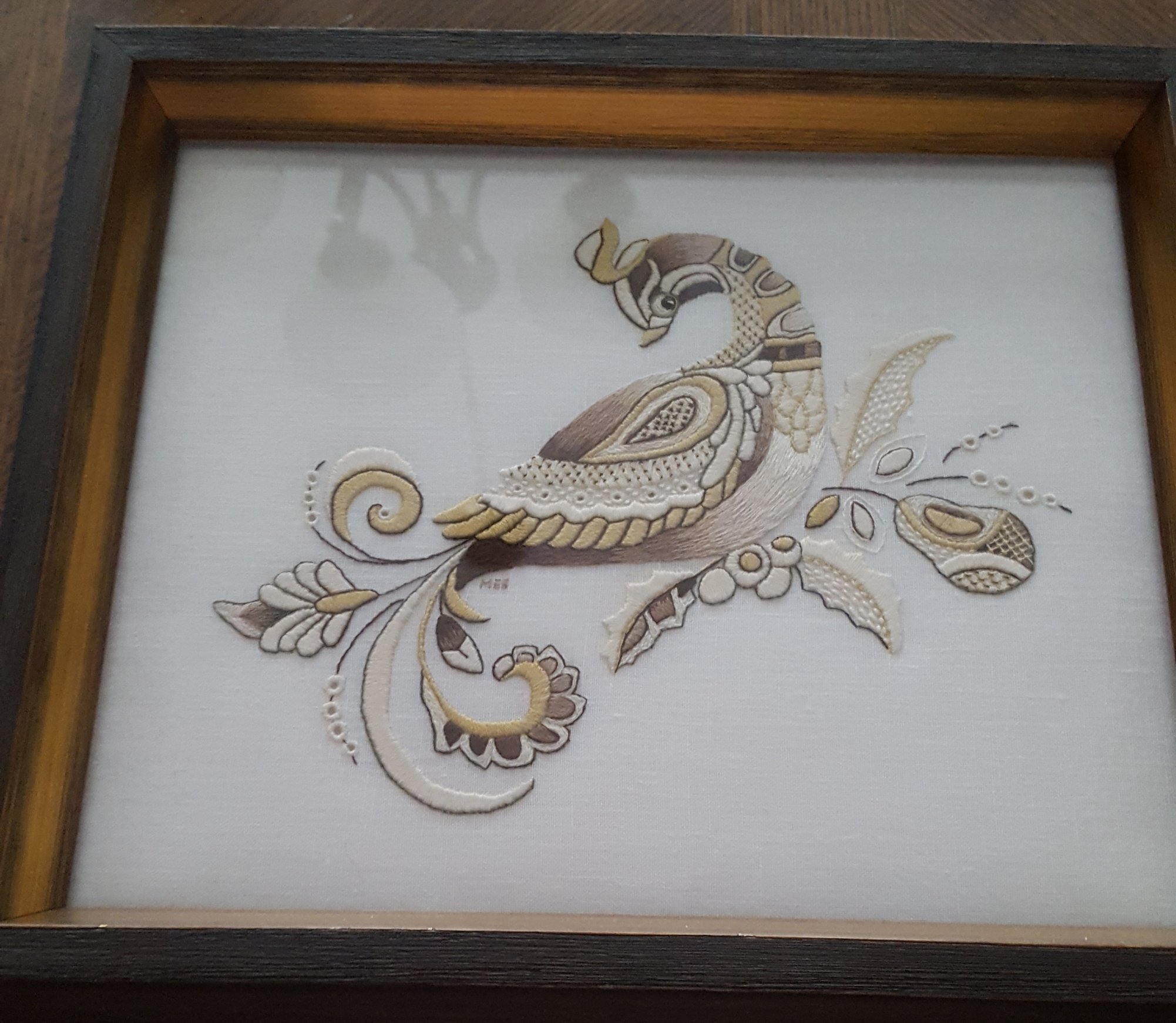 partridge in beiges and browns a la Whitework with Colour