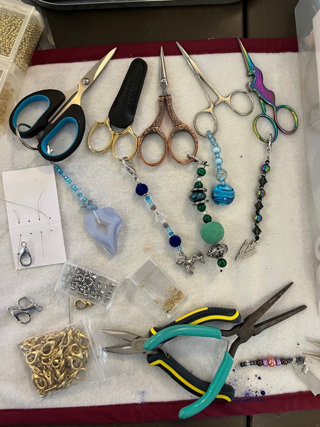 beaded fobs on 5 scissors