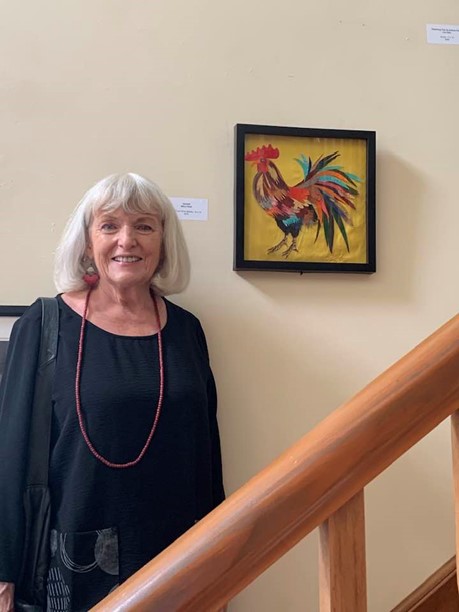 Mary and rooster fabric art