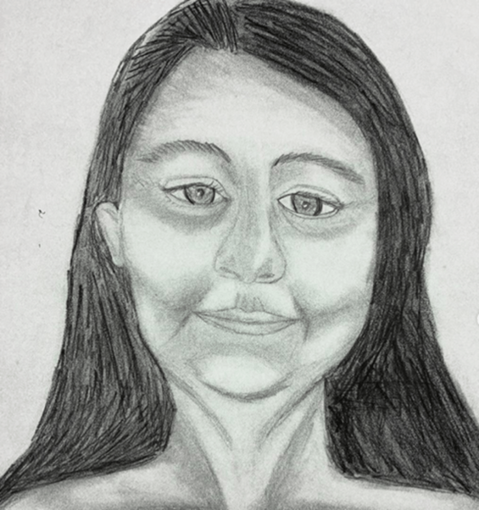 pencil sketch of woman with dark hair