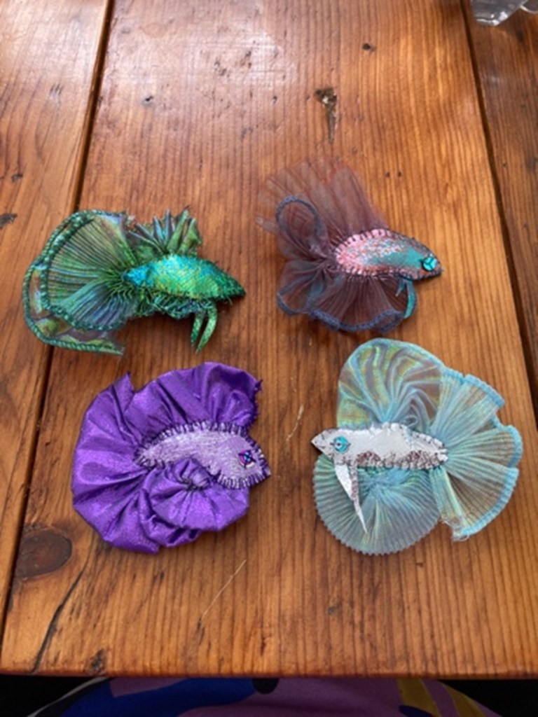 four fabric art fish