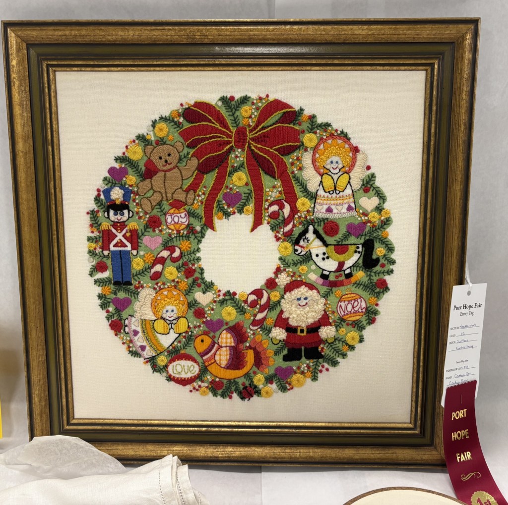 stitched wreath in a frame