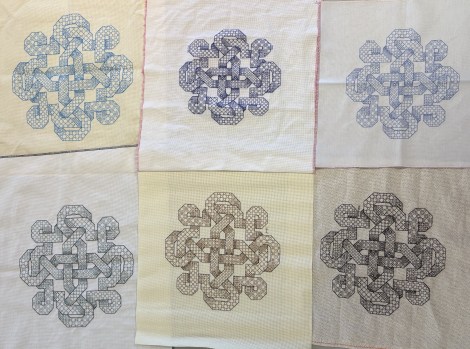 6 blackwork pieces of a Celtic Knot pattern