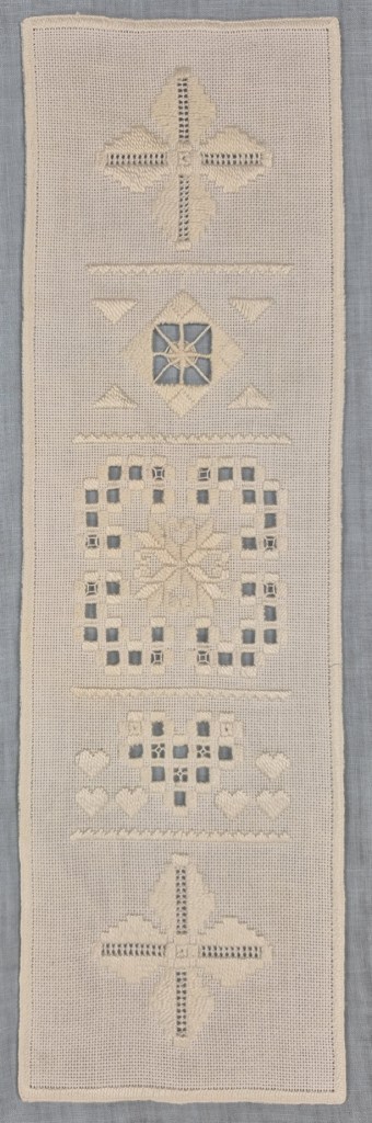 Hardanger bookmark or bell pull in cream colours