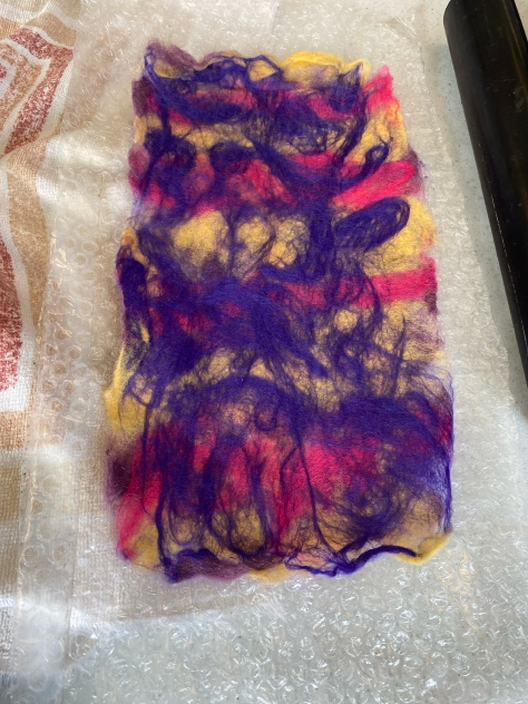 handmade felt in purple, pink and yellow - abstract